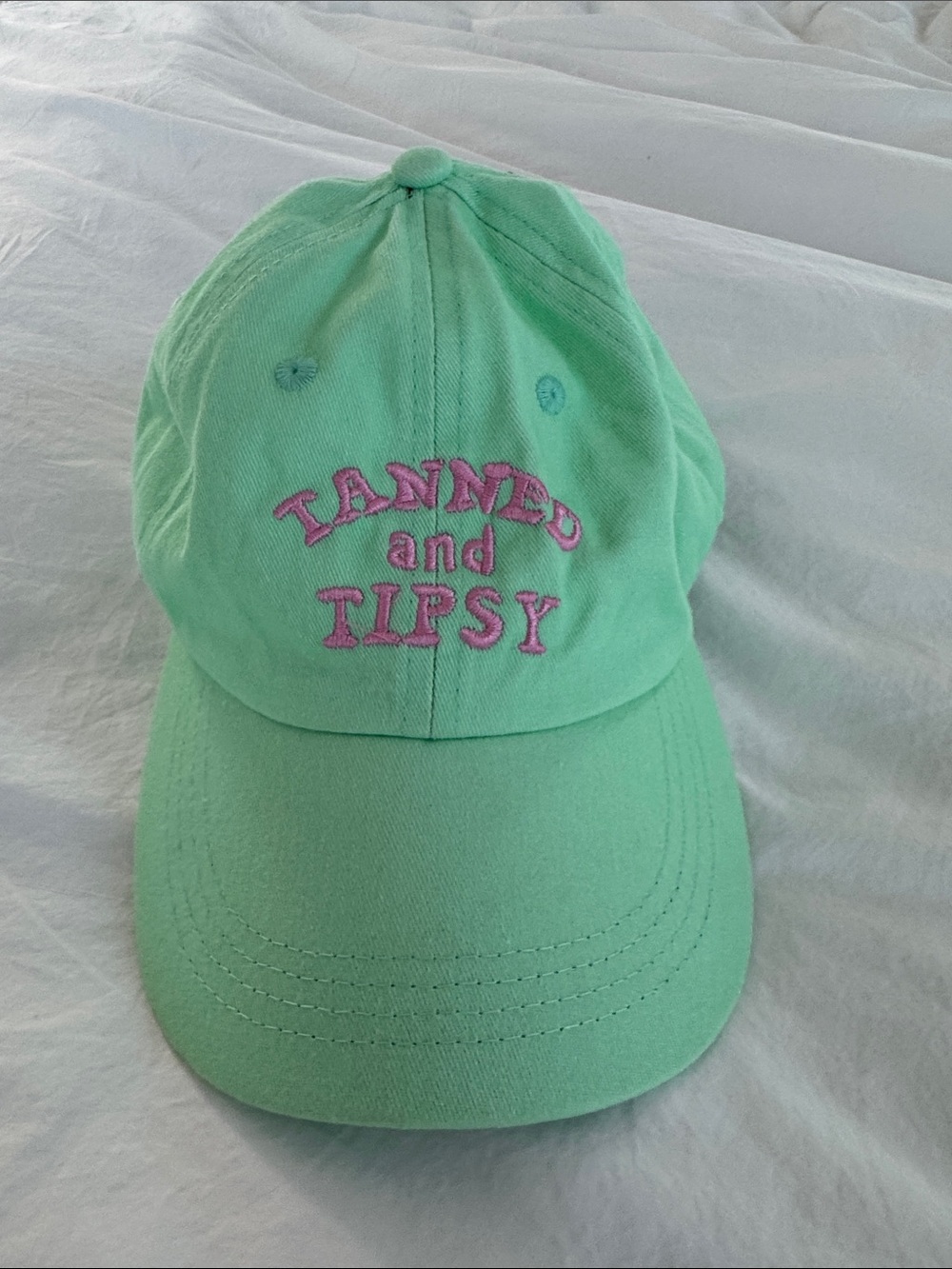 Mint Green 'Tanned and Tipsy' cute Embroidered Baseball Cap